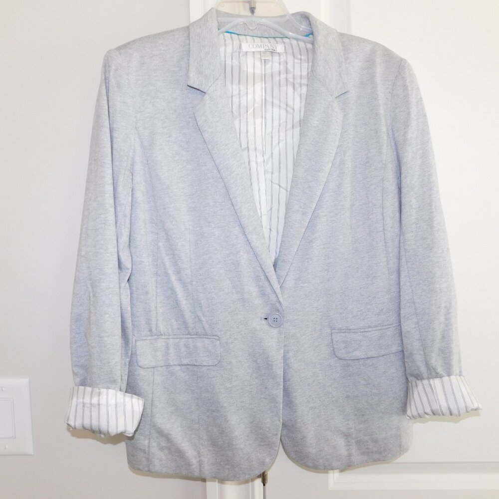 ELLEN TRACY BLAZER SIZE M LIGHT GREY FULLY LINED ELLEN TRACY SOFT CASUAL BLAZER